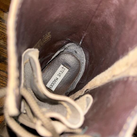 Steve Madden Troopa Combat Boots Women’s 7.5 Lace-Up Side Zip Taupe Leather - Picture 7 of 8